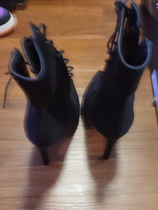 Women's Black Lace-Up High Heel Ankle Boots - Picture 3 of 5